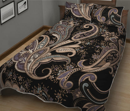 Dark Brown Paisley Pattern Print Quilt Bed Set