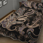 Dark Brown Paisley Pattern Print Quilt Bed Set