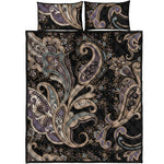 Dark Brown Paisley Pattern Print Quilt Bed Set