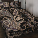 Dark Brown Paisley Pattern Print Quilt Bed Set