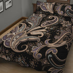 Dark Brown Paisley Pattern Print Quilt Bed Set