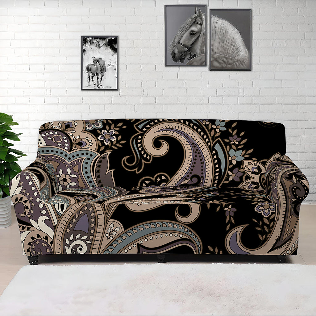 Dark Brown Paisley Pattern Print Sofa Cover