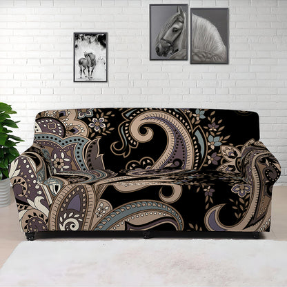 Dark Brown Paisley Pattern Print Sofa Cover