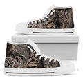 Dark Brown Paisley Pattern Print White High Top Sneakers