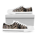 Dark Brown Paisley Pattern Print White Low Top Sneakers