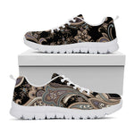 Dark Brown Paisley Pattern Print White Sneakers