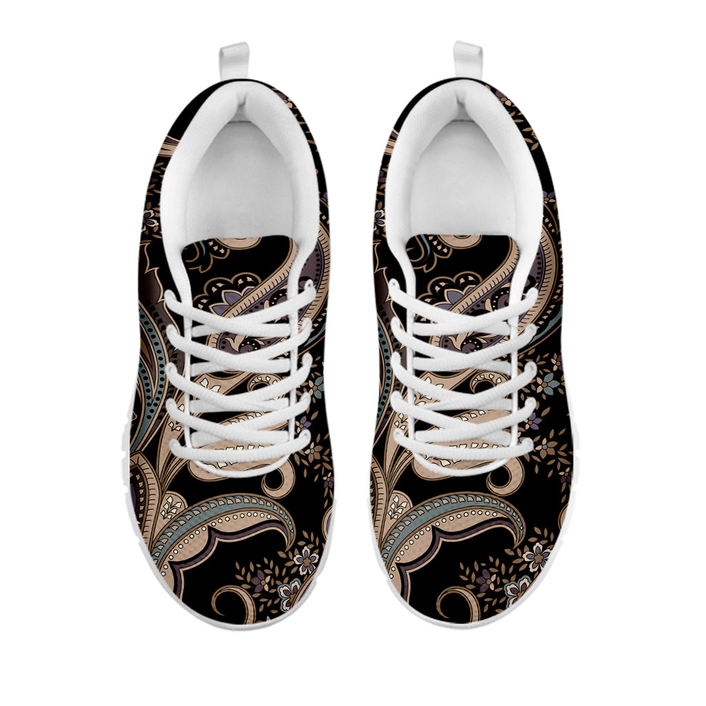Dark Brown Paisley Pattern Print White Sneakers