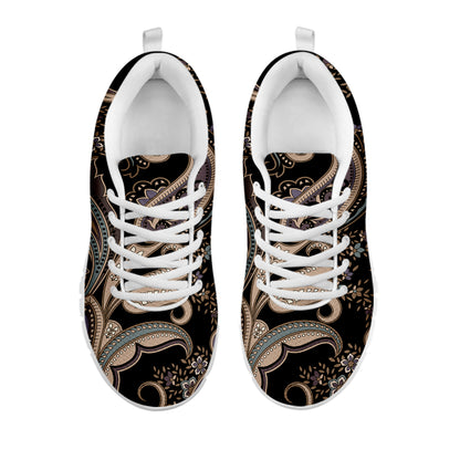 Dark Brown Paisley Pattern Print White Sneakers