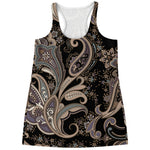Dark Brown Paisley Pattern Print Women's Racerback Tank Top