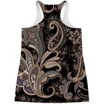 Dark Brown Paisley Pattern Print Women's Racerback Tank Top