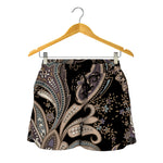 Dark Brown Paisley Pattern Print Women's Shorts