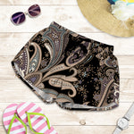 Dark Brown Paisley Pattern Print Women's Shorts