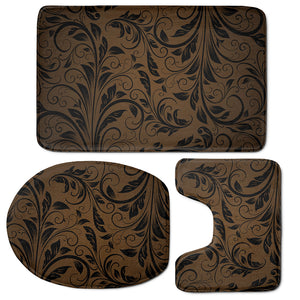 Dark Brown Western Damask Print 3 Piece Bath Mat Set