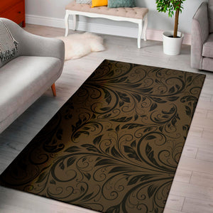 Dark Brown Western Damask Print Area Rug