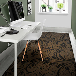 Dark Brown Western Damask Print Area Rug