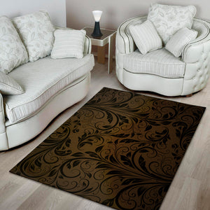 Dark Brown Western Damask Print Area Rug