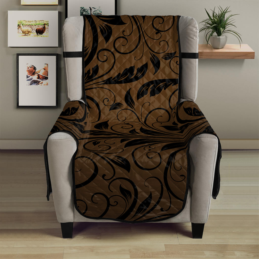 Dark Brown Western Damask Print Armchair Protector