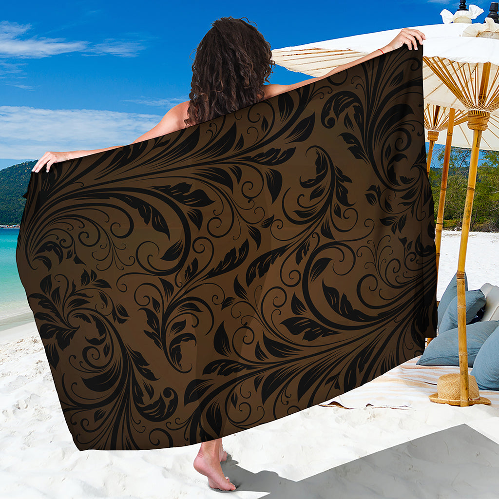Dark Brown Western Damask Print Beach Sarong Wrap