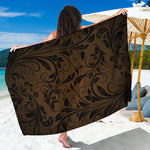 Dark Brown Western Damask Print Beach Sarong Wrap