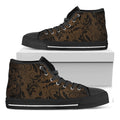 Dark Brown Western Damask Print Black High Top Sneakers