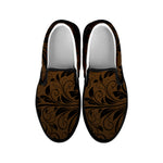 Dark Brown Western Damask Print Black Slip On Shoes