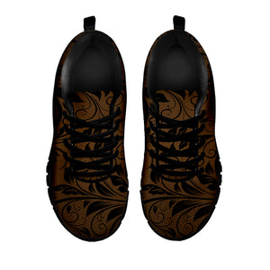 Dark Brown Western Damask Print Black Sneakers