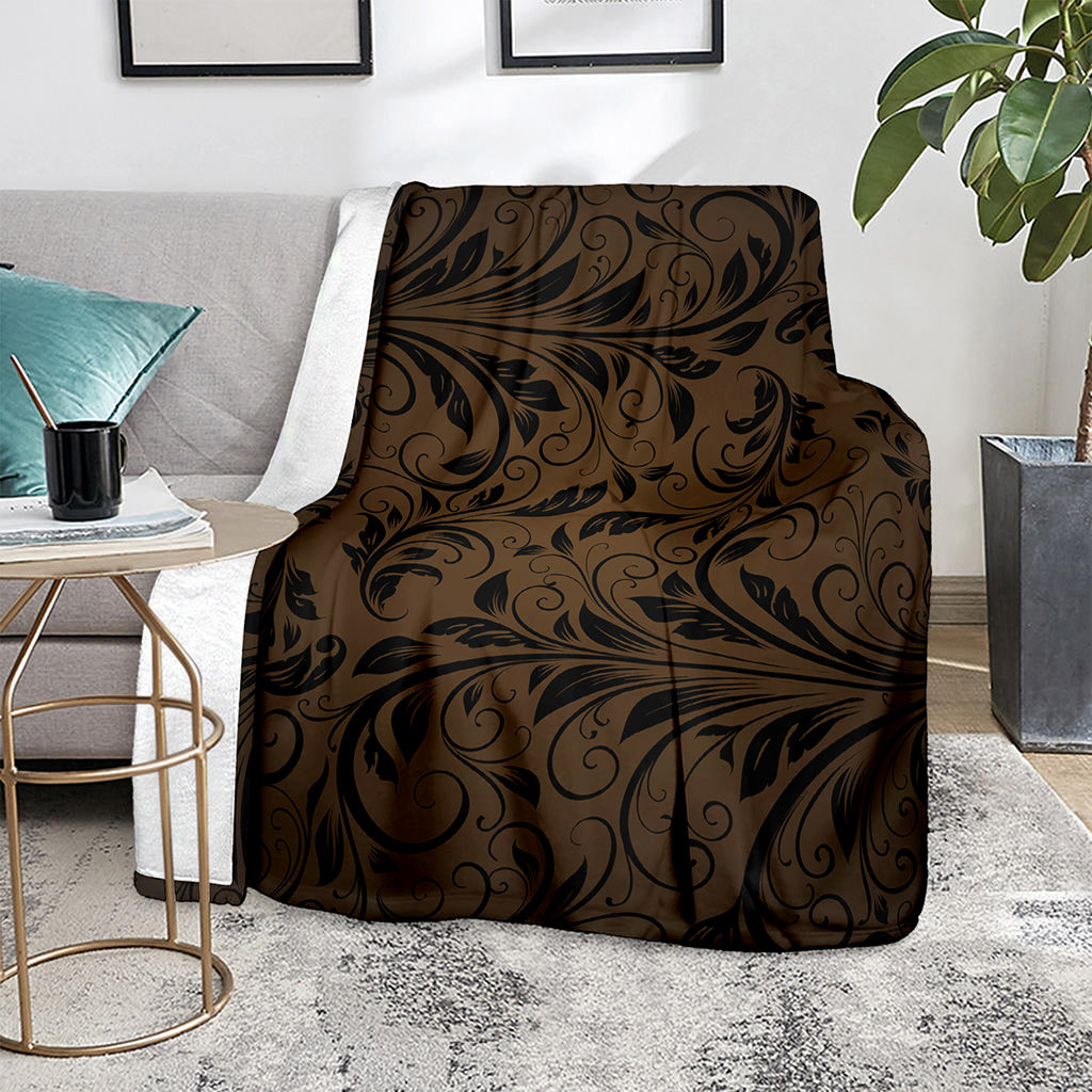 Dark Brown Western Damask Print Blanket