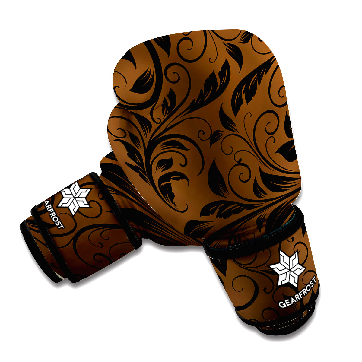 Dark Brown Western Damask Print Boxing Gloves