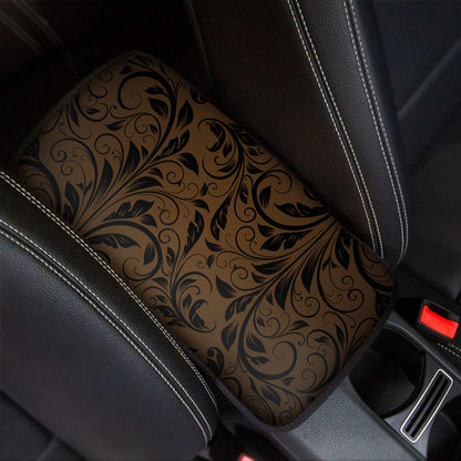 Dark Brown Western Damask Print Car Center Console Cover