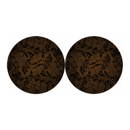 Dark Brown Western Damask Print Car Coasters