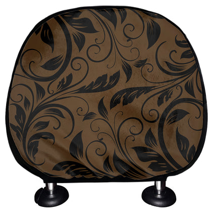 Dark Brown Western Damask Print Car Headrest Covers