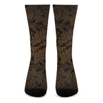 Dark Brown Western Damask Print Crew Socks