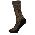 Dark Brown Western Damask Print Crew Socks