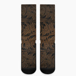 Dark Brown Western Damask Print Crew Socks