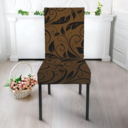 Dark Brown Western Damask Print Dining Chair Slipcover