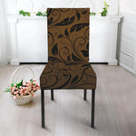 Dark Brown Western Damask Print Dining Chair Slipcover