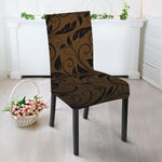 Dark Brown Western Damask Print Dining Chair Slipcover