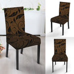 Dark Brown Western Damask Print Dining Chair Slipcover