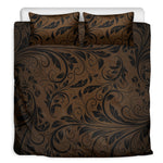Dark Brown Western Damask Print Duvet Cover Bedding Set