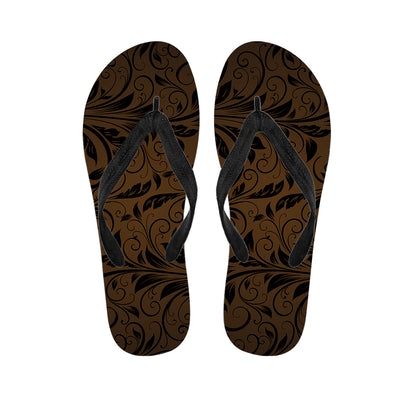 Dark Brown Western Damask Print Flip Flops