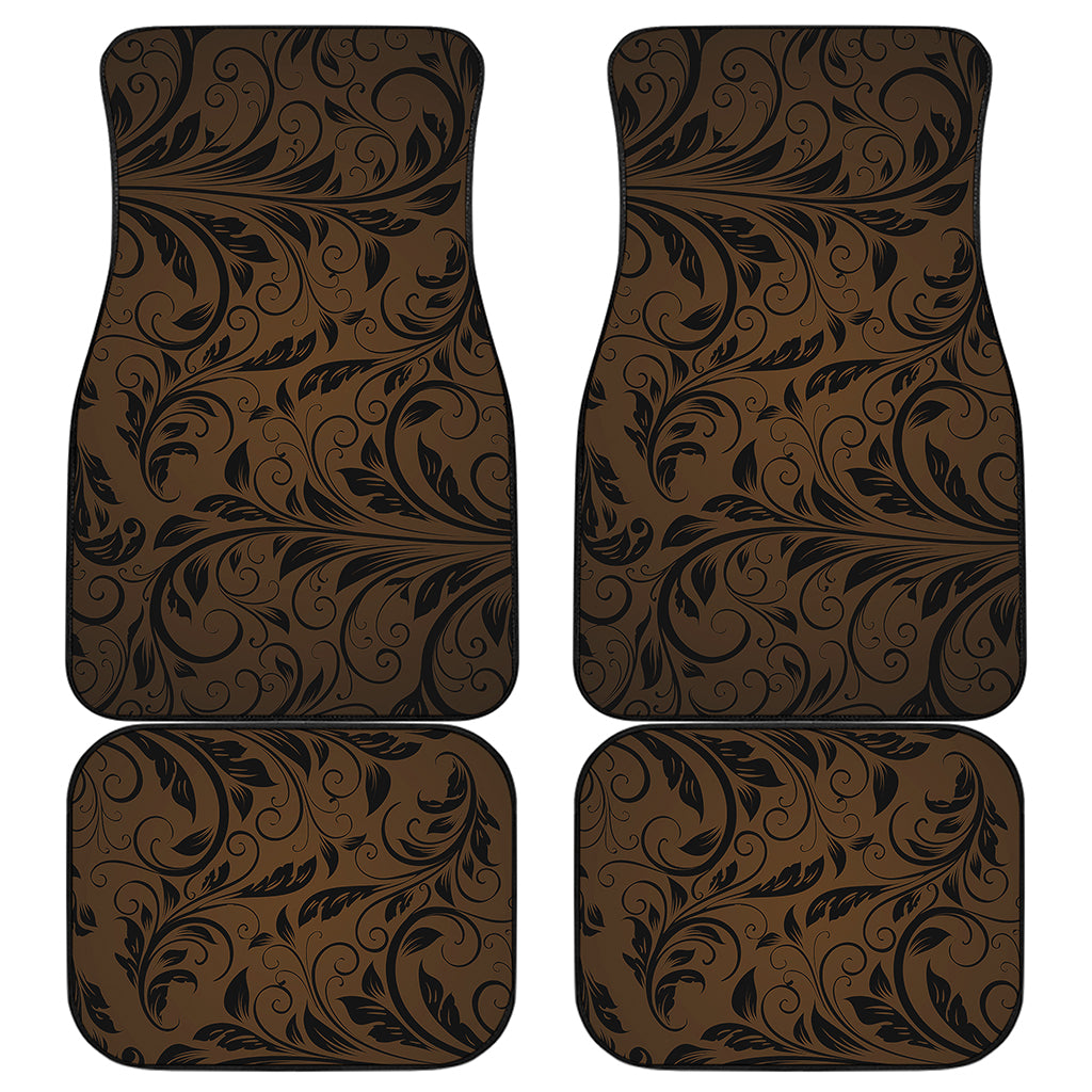 Dark Brown Western Damask Print Front and Back Car Floor Mats