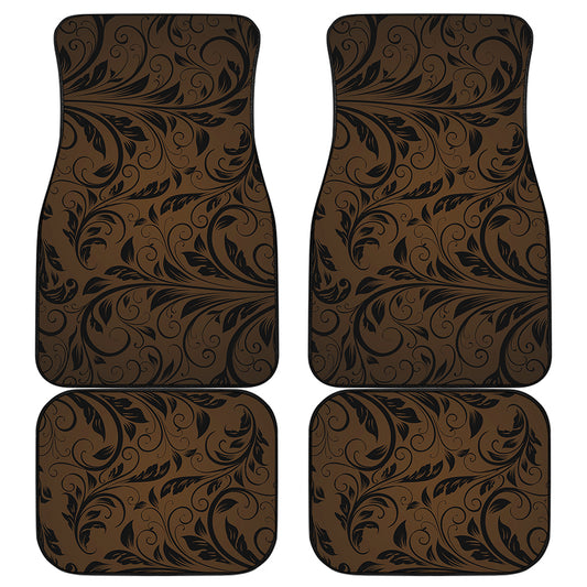 Dark Brown Western Damask Print Front and Back Car Floor Mats