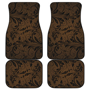 Dark Brown Western Damask Print Front and Back Car Floor Mats