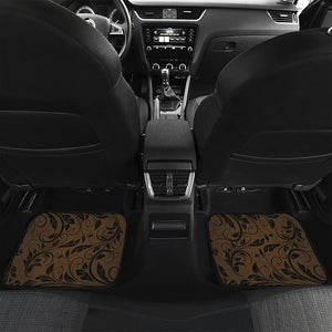 Dark Brown Western Damask Print Front and Back Car Floor Mats