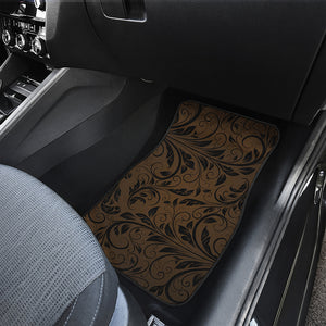 Dark Brown Western Damask Print Front and Back Car Floor Mats