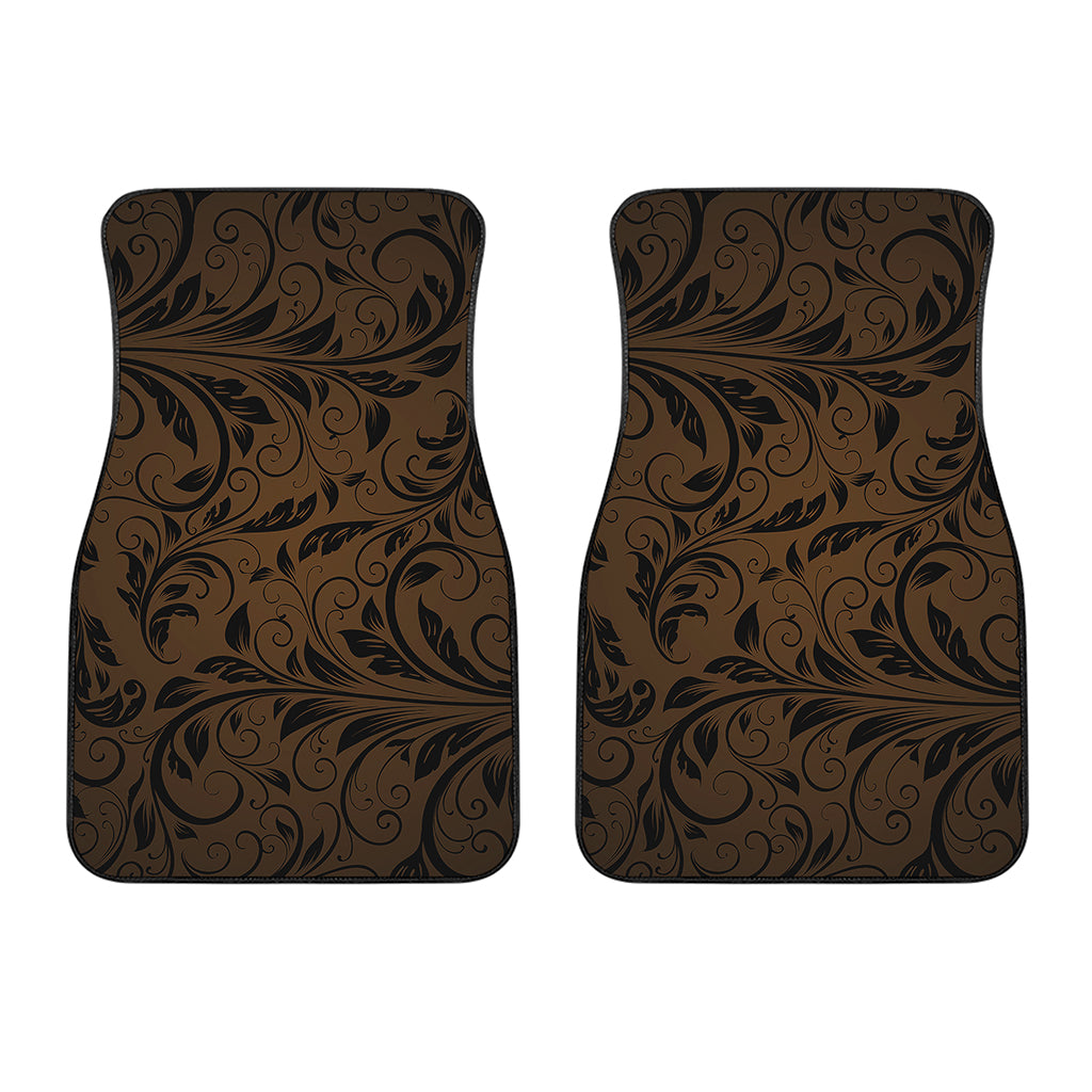 Dark Brown Western Damask Print Front Car Floor Mats