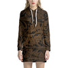 Dark Brown Western Damask Print Hoodie Dress