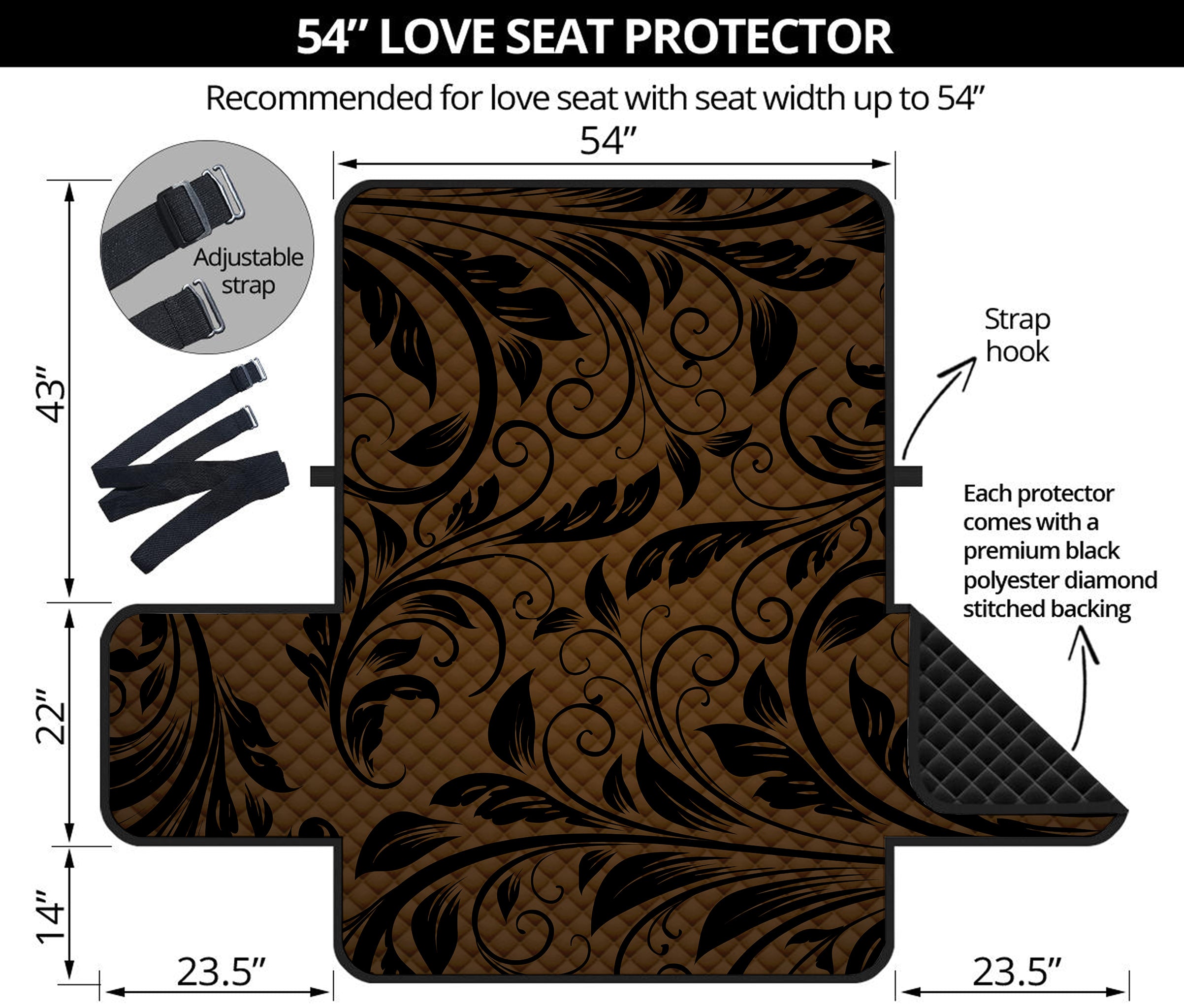 Dark Brown Western Damask Print Loveseat Protector