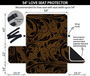 Dark Brown Western Damask Print Loveseat Protector