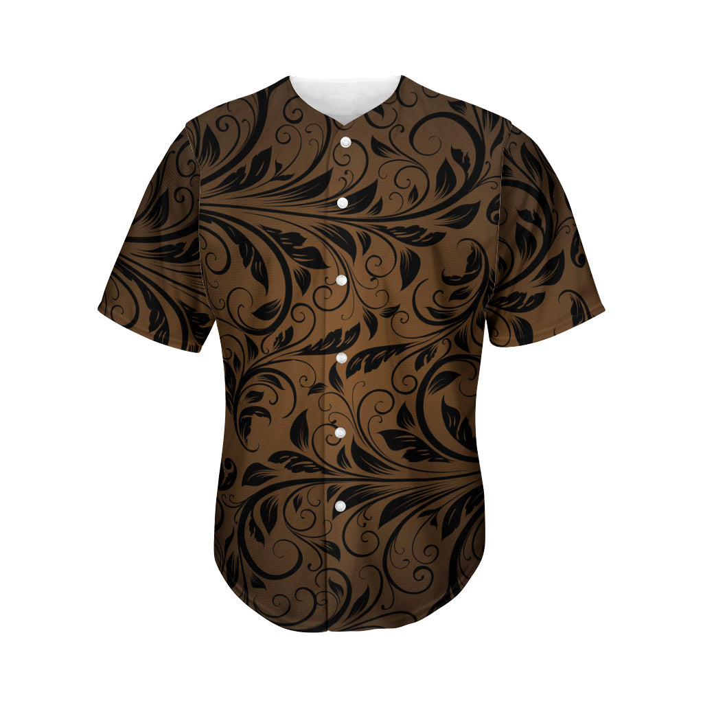 Dark Brown Western Damask Print Men's Baseball Jersey